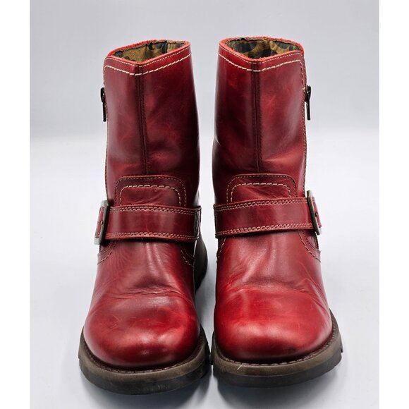 Fly London Women's Red  Leather Seku Wedge Buckled Ankle Boots Sz (5.5) 36 2907 - Picture 7 of 16